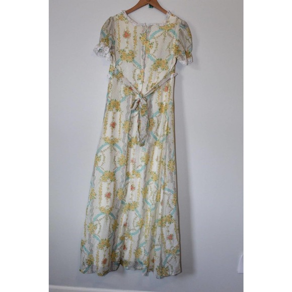 Vintage Floral Prairie Peasant Lace Maxi Dress Bridgeton Ivory Women's 13 H14102 - Picture 8 of 11